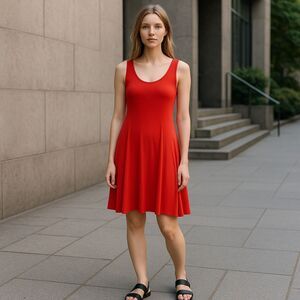 Coral Sun Dress Sleeveless S Small Cottagecore Midi Tank Red Knit Summer Casual